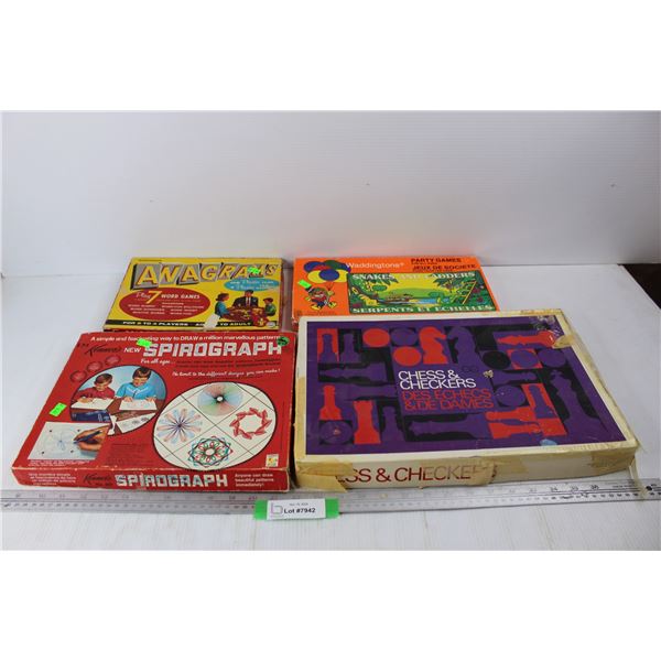 (4) Vintage Board Games/ Activities w/ Boxes, Snakes And Ladders, Spirograph, Misc.