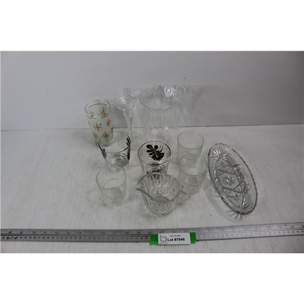 Lot Of Various Glass/ Crystal Dishes, Vases, Cups, Misc.