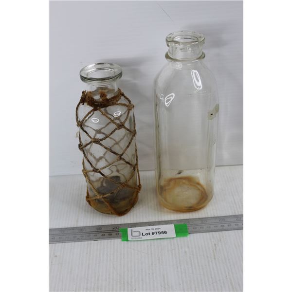 (2) Vintage Clear Glass Bottles- Great Decor Pieces