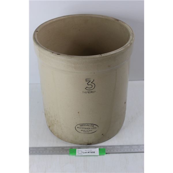 Vintage 3 Gallon Imperial Crock Pot, Medalta Potteries LTD. Medicine Hat Alberta- Has Crack