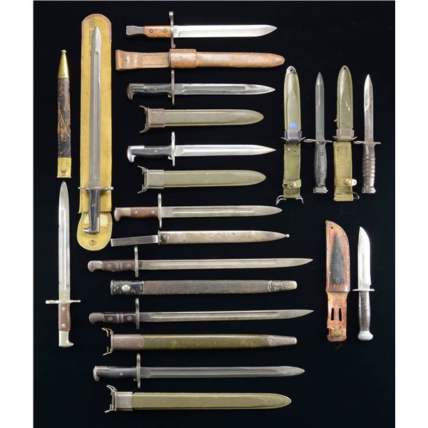 ASSORTED LOT OF 12 BAYONETS & KNIVES.
