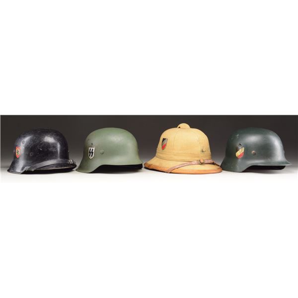 4 WWII GERMAN HELMETS.