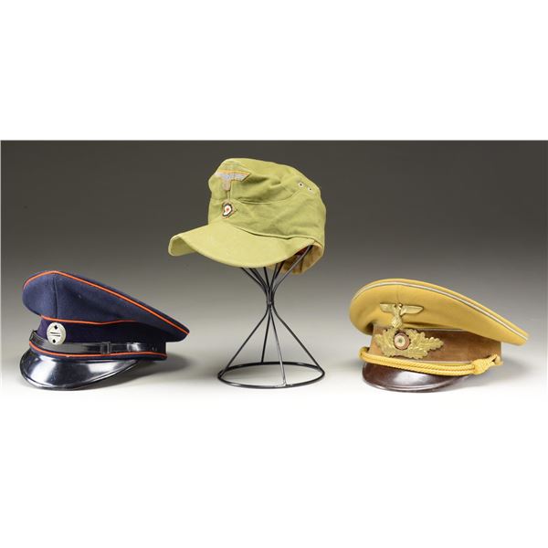 3 WWII GERMAN UNIFORM HATS.