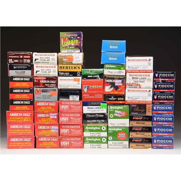 9MM LUGER & 45 ACP AMMO LOT.