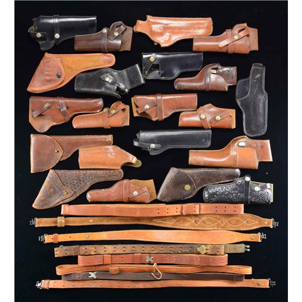GROUPING OF LEATHER HOLSTERS, SLINGS, &