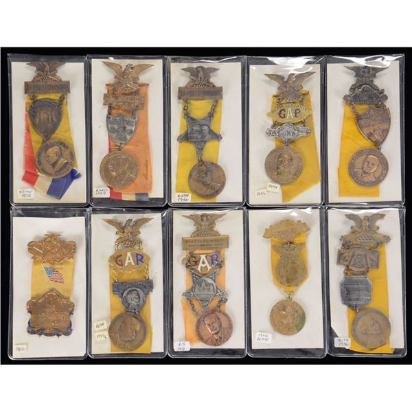 10 GAR NATIONAL ENCAMPMENT BADGES.
