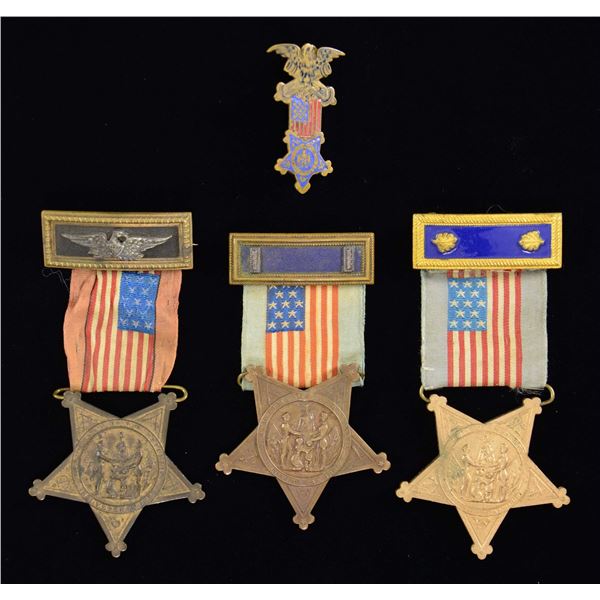 THREE FINE GAR MEDALS WITH RANK BARS.
