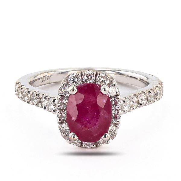 1.86 ctw MADAGASCAR Ruby and 0.70 ctw Diamond 18K White Gold Ring (GIA CERTIFIED