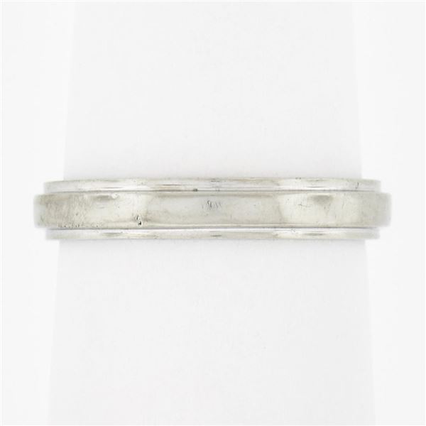 Antique Orange Blossom 18k White Gold 3.2mm Polished Grooved Stackable Band Ring