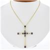 Image 1 : 18k Yellow Gold Square Bezel Amethyst Large Geometric Cross Pendant & 14k Chain