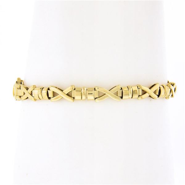 Italian 14K Yellow Gold 6.75" Polished "X" & Bar Link Line Stackable Bracelet