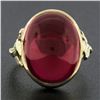 Image 2 : Antique Arts & Crafts 14K Gold Cabochon Red Stone w/ Floral Sides Solitaire Ring