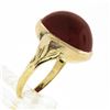 Image 8 : Antique Arts & Crafts 14K Gold Cabochon Red Stone w/ Floral Sides Solitaire Ring