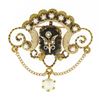Image 1 : Victorian Revival 14K Gold Black Onyx Seed Cultured Pearl Dangle Brooch Pendant