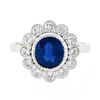 Image 5 : NEW Platinum 2.37 ctw GIA NO HEAT Oval Bezel Sapphire Diamond Milgrain Halo Ring