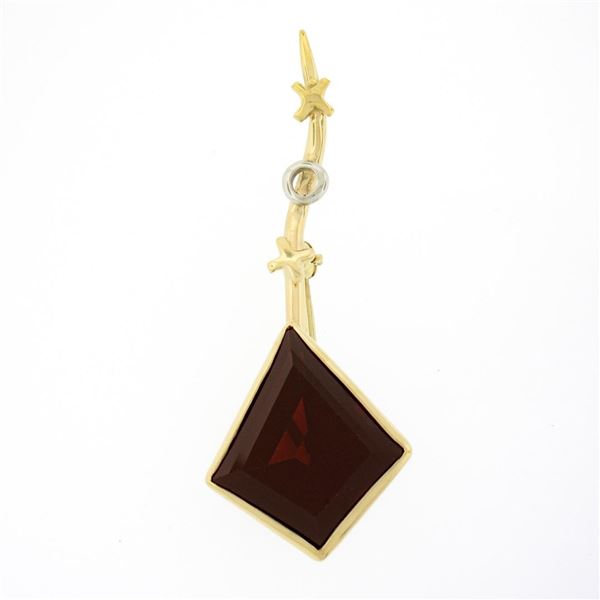Solid 14k Yellow & White Gold Large Lozenge Bezel Set Garnet XOX Kite Pin Brooch