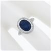 Image 3 : Estate Platinum GIA Oval Ceylon Bezel Sapphire Pave Diamond Halo Engagement Ring