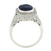 Image 8 : Estate Platinum GIA Oval Ceylon Bezel Sapphire Pave Diamond Halo Engagement Ring
