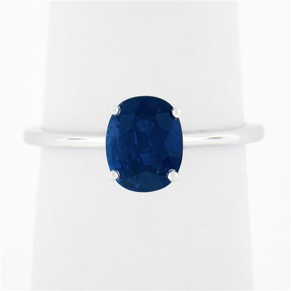 14k White Gold GIA 1.53 ctw Burma NO HEAT Oval Blue Sapphire Solitaire Petite Ri