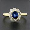 Image 2 : Vintage 14k Yellow Gold GIA NO HEAT Cushion Sapphire w/ Diamond Flower Halo Ring