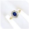Image 3 : Vintage 14k Yellow Gold GIA NO HEAT Cushion Sapphire w/ Diamond Flower Halo Ring