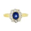Image 4 : Vintage 14k Yellow Gold GIA NO HEAT Cushion Sapphire w/ Diamond Flower Halo Ring