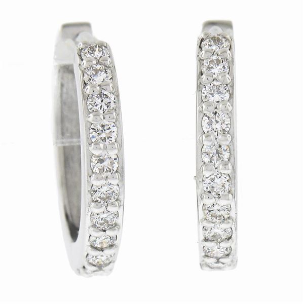 NEW Classic 14k White Gold .20 ctw Pave Diamond 12.2mm Petite Huggie Hoop Earrin