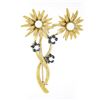 Image 1 : Vintage 18k Gold 0.30 ctw Sapphire Pearl Flower Burst Bundle Textured Brooch Pin