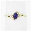 Image 1 : Petite Solid 10k Yellow Gold Oval Amethyst Solitaire Diamond 3 Three Stone Ring