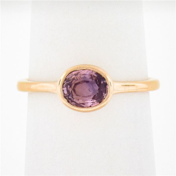 NEW 14k Rose Gold 1.01 ctw Oval GIA NO HEAT Pink Sapphire Bezel Set Solitaire Ri