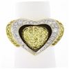 Image 1 : Vintage 14k TT Gold Pave Fancy Yellow & White Diamond Large Wide Dual Heart Ring