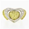 Image 4 : Vintage 14k TT Gold Pave Fancy Yellow & White Diamond Large Wide Dual Heart Ring