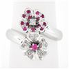 Image 1 : 18k White Gold 0.45 ctw Round Pink Sapphire & Diamond Bypass Flower Cocktail Rin