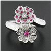 Image 2 : 18k White Gold 0.45 ctw Round Pink Sapphire & Diamond Bypass Flower Cocktail Rin