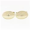 Vintage 14k Gold 0.04 ctw Round Single Cut Diamond Etched Polished Oval Cufflink