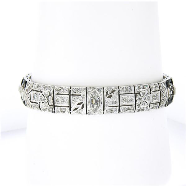 FANCY Antique Art Deco Platinum 6.03 ctw Diamond & Black Onyx 10.9mm Line Bracel