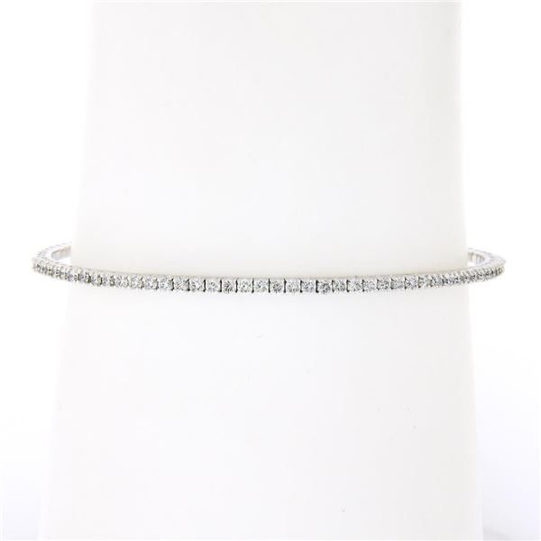 NEW 14k White Gold 0.90 ctw Round Diamond 6.25" Flexible Stackable Bangle Bracel