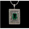 Image 1 : Platinum GIA Certified 6.98 ctw Emerald and Diamond Pendant With Chain