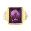 Image 4 : Antique 10k Gold Rectangular Bezel Set Purple Stone Solitaire Hand Engraved Ring