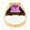 Image 6 : Antique 10k Gold Rectangular Bezel Set Purple Stone Solitaire Hand Engraved Ring
