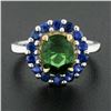 Image 2 : 18k TT Gold 2.83 ctw GIA Oval Green Tsavorite & Round Sapphire Halo Cocktail Rin