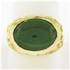 Image 1 : Vintage Mens 14K Yellow Gold Oval Cabochon Green Jade Sideways Nugget Band Ring