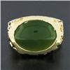 Image 2 : Vintage Mens 14K Yellow Gold Oval Cabochon Green Jade Sideways Nugget Band Ring