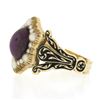 Image 4 : Vintage 18k Gold 3.5 ctw Cabochon Star Ruby & Pearl Halo w/ Black Enamel Band Ri