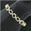 Image 8 : Vintage 18K & 14K TT Gold Round Bezel Sapphire & Baguette Diamond Link Bracelet