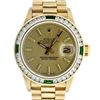 Image 1 : Rolex Ladies 18K Yellow Gold Emerald And Champagne Index President Wristwatch