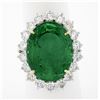 Image 1 : QUALITY Platinum 18k Gold 17.34 ctw AGL Large Oval Emerald & Diamond Halo Ring