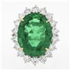 Image 4 : QUALITY Platinum 18k Gold 17.34 ctw AGL Large Oval Emerald & Diamond Halo Ring