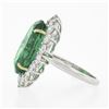 Image 6 : QUALITY Platinum 18k Gold 17.34 ctw AGL Large Oval Emerald & Diamond Halo Ring