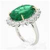 Image 9 : QUALITY Platinum 18k Gold 17.34 ctw AGL Large Oval Emerald & Diamond Halo Ring